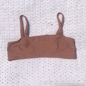 Brown Ribbed Bikini Top